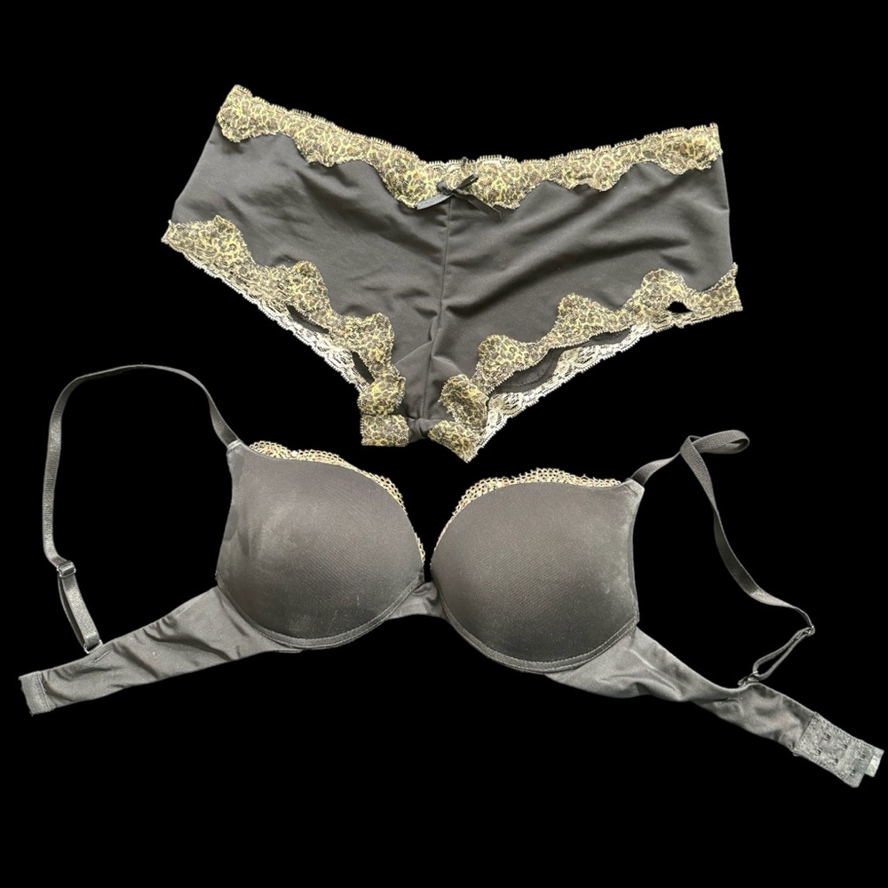 NWOT -Women’s Black Bra & Panty Set -Besima -Cheetah Print Edging -Sizes 34B & 7 - Picture 7 of 12
